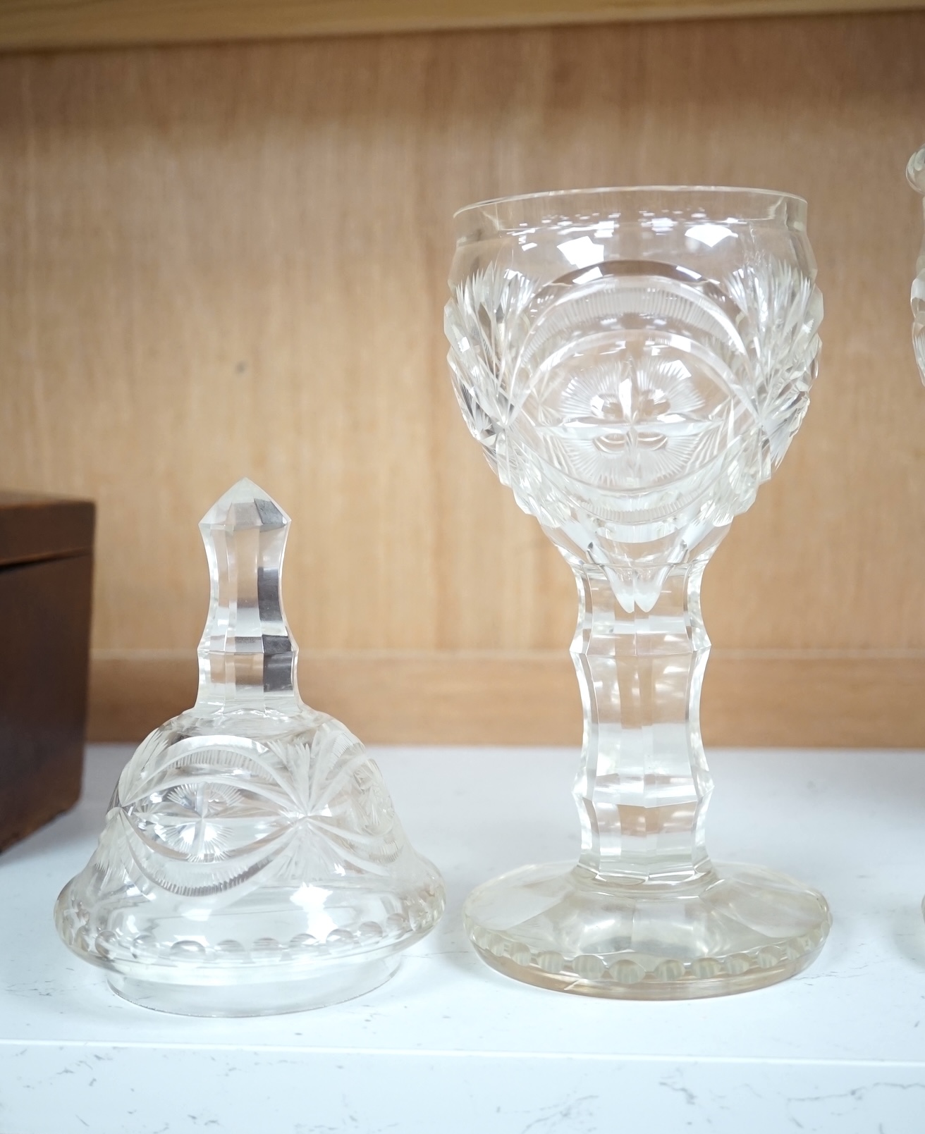 A pair of Bohemian glass sweetmeat vases and covers, 31cm. Condition - fair